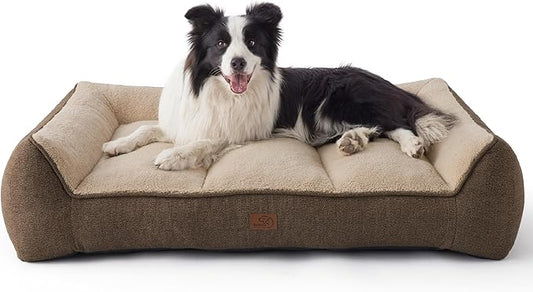 Bedsure Orthopedic Dog Beds Large Sized Dog - Extra Thick Supportive Large Dogs Bed with Waterproof Washable Cover, L Plus Comfort Pet Bed Sofa with Soft Plush Sherpa and Nonskid Bottom, Brown, 38"