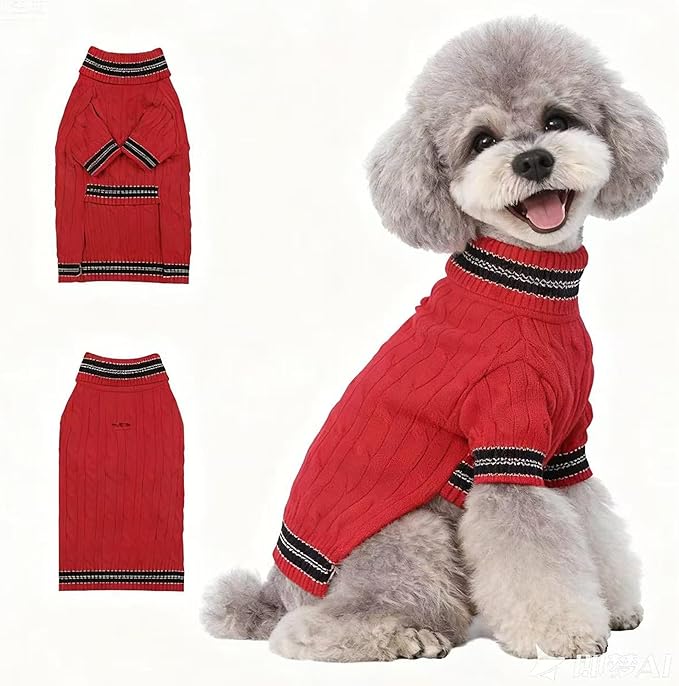 Small/Medium Dog Sweater, Warm Dog Winter Coat w/Sleeves, Comfortable High Neck & Leash Hole, Premium Dog Clothes for Mini Poodle-Best for Holidays, Daily Walks S Bright Red