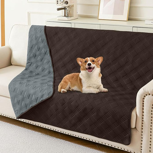 hyha Waterproof Dog Blanket, Reversible Pet Bed Blanket, Soft Sofa Couch Cover for Dogs Washable, Waterproof Pet Couch Covers for Sofa Puppy Cats Furniture Protector(68"x82", Chocolate/Dark Grey)