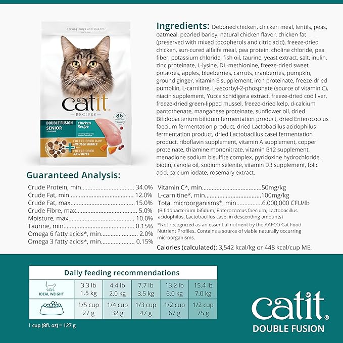 Catit Recipes Double Fusion Senior Chicken Recipe – High-Protein, Freeze-Dried Raw Meat, Nutrient-Dense for Healthy Senior Cats, Fresh Chicken, No Corn, Wheat, Soy, or by-Products, 10 lb
