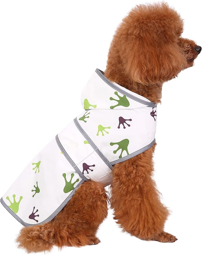 Dog Raincoat for Medium Dogs Waterproof Hooded Rain Jacket with Reflective Strips Leash Hole & Poncho Adjustable Fit (FrogPaw,M)