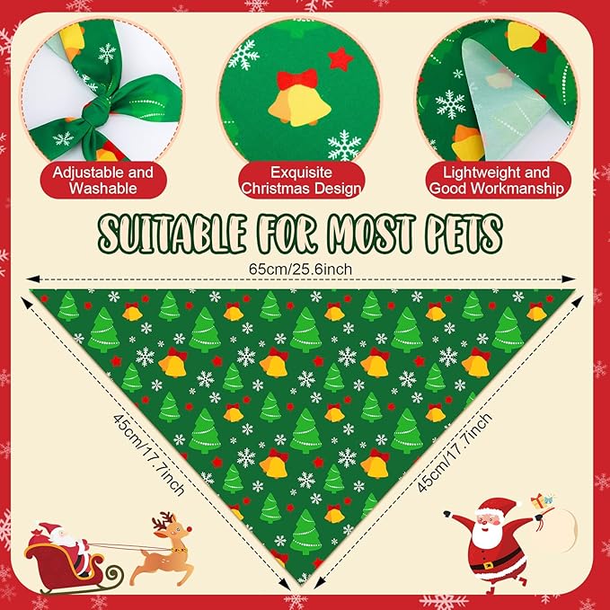 Chunful 60 Pcs Christmas Bandanas for Dogs Xmas Bandanas Bulk with Santa Snowflake Candy Cane Patterns Soft Bibs Adjustable Triangle Doggie Scarf for Small Medium Large Pet (25.6 x 17.7 x 17.7 Inch)