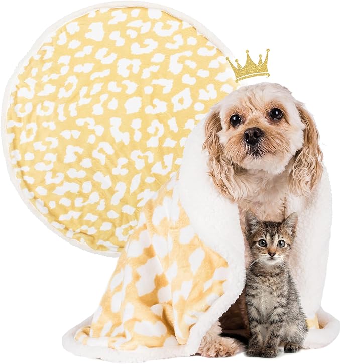 Cat Blanket for Indoor Cats – 29" Soft Sherpa Fleece Pet Throw, Washable Reversible Dog Blanket for Small Dogs, Cats, Kittens, Couch Bed Sofa Car Protector – Yellow