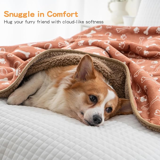 Waterproof Dog Blankets Pet Blanket 50"x60", Soft Fluffy Sofa Car Bed Protector, Reversible Sherpa Fleece Dog Blanket for Small Medium Large Dogs Cats (Light Brown-Baseball)