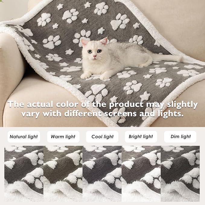 Waterproof Blanket for Dog Cat or Adult, Cute 3D Textured Paw Dog Blanket for Bed Couch Sofa, Soft Liquid Pee Proof Pet Furniture Protector, 60"x80", Grey