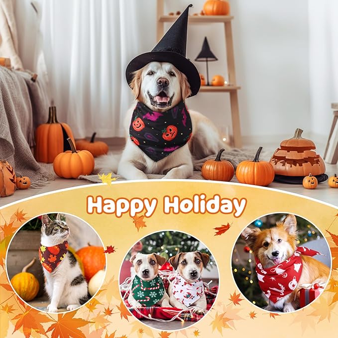 Sanwuta 240 Pcs Halloween Dog Bandanas Bulk Holiday Pumpkin Ghost Pet Dog Bandanas Thanksgiving Adjustable for Scarf Bibs Kerchief Triangle Set for Halloween Thanksgiving Christmas Pet Costume
