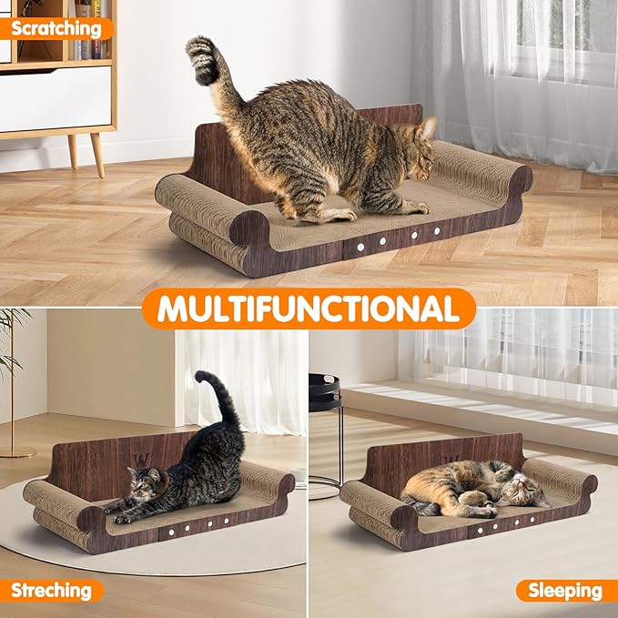 Extra Large Cat Scratcher Bed, 32 Inch Cat Scratching Board Cat Couch, Durable Cardboard Cat Scratcher Lounger, Modern Stylish Cats Bed for Indoor Cats, Furniture Protector