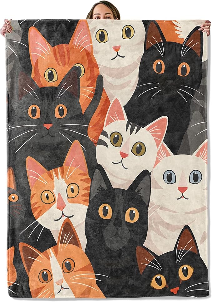 Cat Gifts, Kitten Blanket for Adults Women Kids, 50x60 in, Cozy Fuzzy Warm Soft Throw Blankets for Bedroom, Camping, Couch, Decor