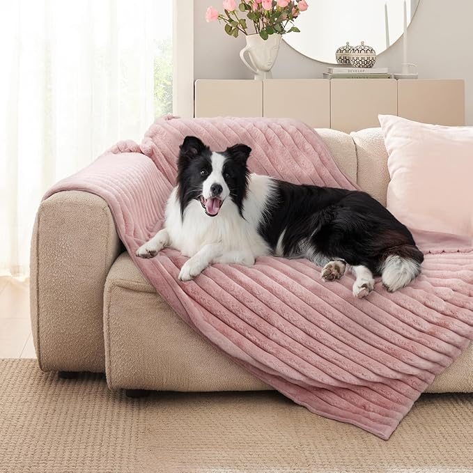 Waterproof Dog Blanket, Luxury Plush Washable Large Dogs Blankets for Couch Protection, Super Soft Calmingm Pet Blanket for Indoors (Pink, 40"x50")