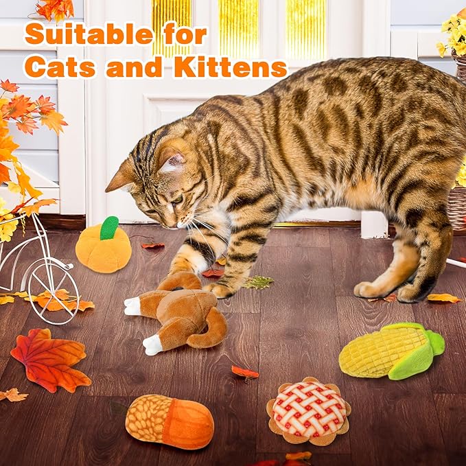 Thanksgiving Cat Toys, 6 Pack Cat Thanksgiving Toys for Indoor Cats, Cat Gifts for Thanksgiving, Catnip Toys for Cats and Kittens