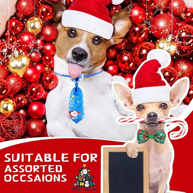 Eccliy 50 Pcs Christmas Dog Bow Ties for Dogs Christmas Dog Bows Adjustable Cat Bow Ties Neckties Set Santa Claus Christmas Tree Dog Bowties Pet Bow Ties Collar for Christmas Dogs Cat Decoration