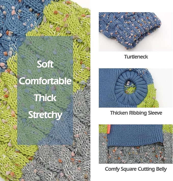 KYEESE Dog Sweater Color Block with Fuzzy Thread Knitted Turtleneck Dog Knitwear with dots in a Variety of Colors for Small Dogs Fall Winter Puppy Sweater, Green, XS