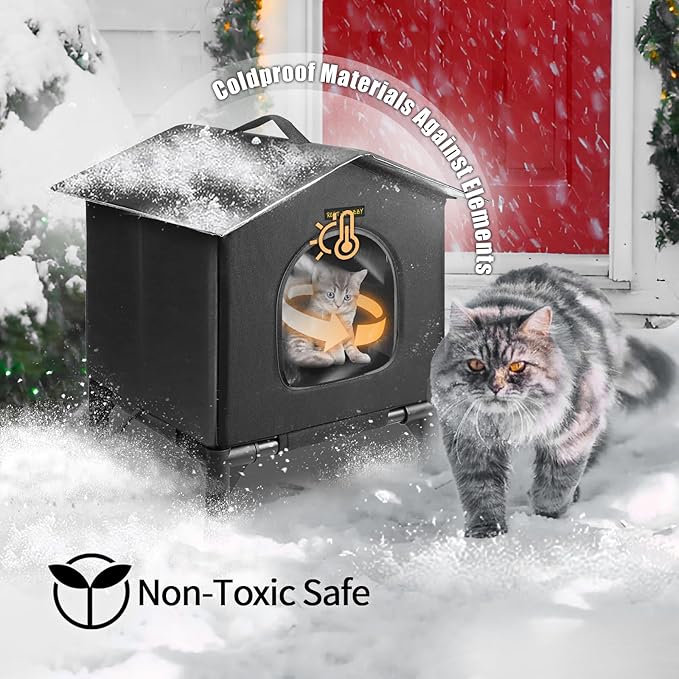 Rest-Eazzzy Heated Cat House for Indoor Cats in Winter, Waterproof, Fully Insulated Shelter, Great for Cat Houses and Cat Beds (Black, Small)