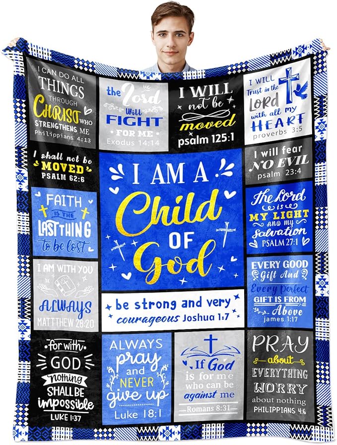 Christian Blanket Gifts for Men, Baptism Gifts for Boys, Inspirational Birthday Religious Catholic Spiritual Gift for Man Son Dad, Bible Verse Throw Blanket 60"x50"