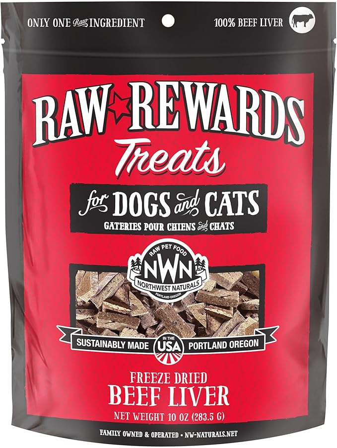 Northwest Naturals Raw Rewards Freeze-Dried Beef Liver Treats for Dogs and Cats - Bite-Sized Pieces - Healthy, 1 Ingredient, Human Grade Pet Food, All Natural, Proudly Made in USA, 10 Oz