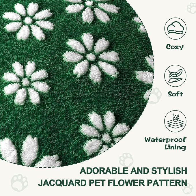 Waterproof Blanket for Dog Puppy Cat, Cute 3D Textured Flower Dog Blanket for Bed Couch Sofa, Soft Liquid Pee Proof Pet Furniture Protector, 30"x40", Green