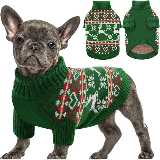 Queenmore Dog Christmas Sweater,Turtleneck Knitted Pullover Xmas Dog Clothes Sweatshirt,Pet Christmas Outfit, Warm Doggy Sweaters for Small Dogs Boy Girl M