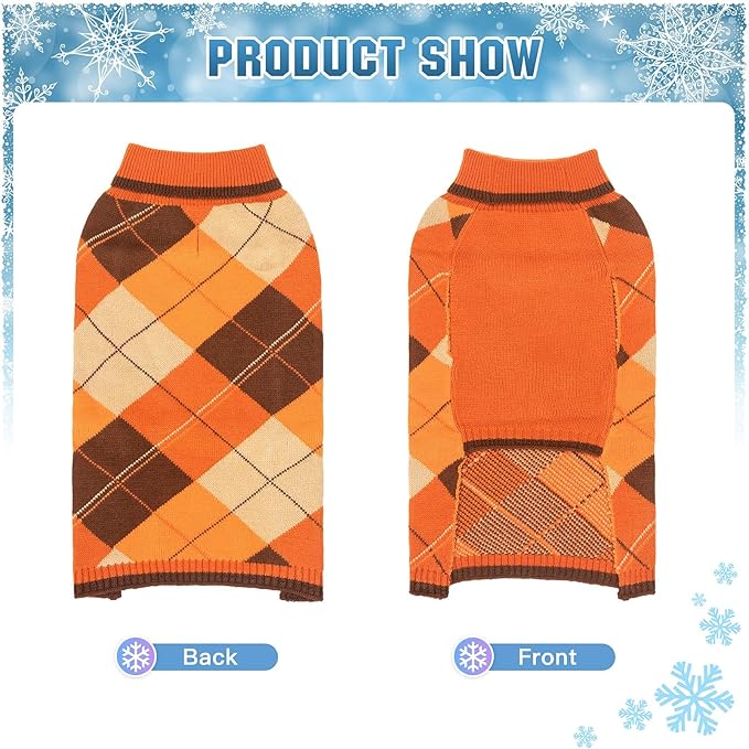 KOOLTAIL Fall Dog Sweater Pet Knitted Clothes - Thanksgiving Classic Plaid Pullover Turtleneck Dog Sweaters with Leash Hole, Thick Cold Weather Pet Outfits for Small Medium Large Dogs Cats Puppy, ML