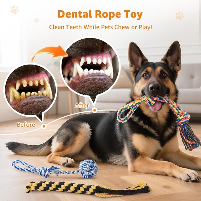 Dog Rope Toys for Aggressive Chewers - Heavy Duty 3 Packs Indestructible Cotton Dog Chew Toys for Small Medium Breed - Exercise Interactive Tug of War Dog Toy for Boredom, Teeth Clean(Mix Colors)
