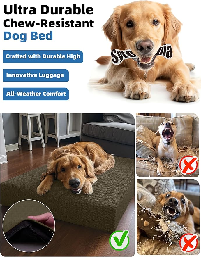 Sytopia 42-Inch Waterproof Chew-Resistant Orthopedic Dog Bed, XL Size for Extra Large Dogs, Supports Up to 90 lbs, Suitable for Indoor and Outdoor Use, Brown