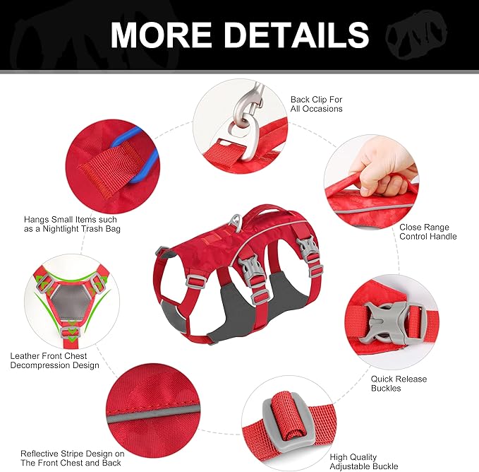 Escape Proof Dog Harness Medium Sized Dog, Lightweight Full Body Pet Vest with Lift Handle and Leash Clip, Reflective Adjustable No Slip Dog Harness for Daily Walking(Red,Chest:17-32")