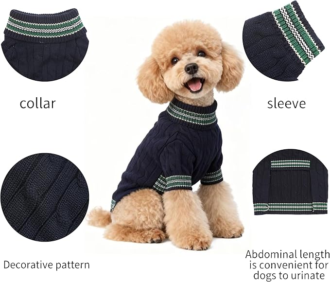 Small/Medium Dog Sweater, Warm Dog Winter Coat w/Sleeves, Comfortable High Neck & Leash Hole, Premium Dog Clothes for Mini Poodle-Best for Holidays, Daily Walks S Blue
