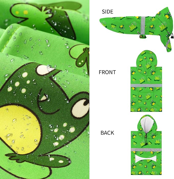 NACOCO Large Dog Raincoat Adjustable - Pet Frog Water Proof Clothes Lightweight Rain Jacket Poncho Hoodies with Strip Reflective Green (L, Green Frog)
