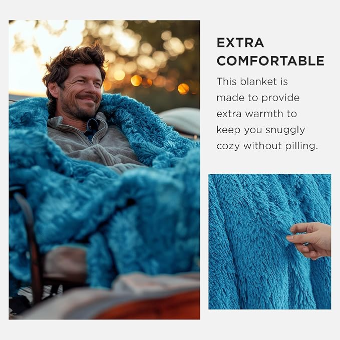 Bedsure GentleSoft Fluffy Bright Blue King Size Blanket for Bed, Thick Soft Sherpa Faux Fur Fleece Bedding Fuzzy Plush Winter Warm Heavy Large King Blanket, Cozy Blue Gifts for Men Women, 108x90