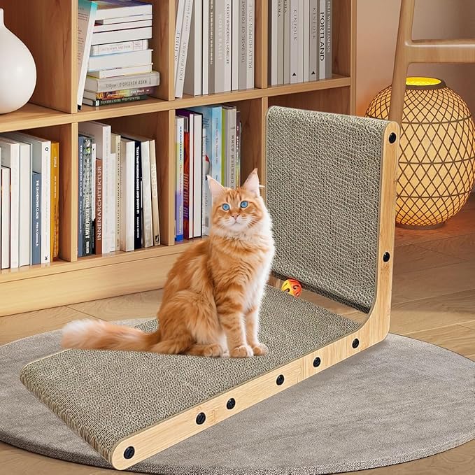 L Shape Cat Scratcher,Cardboard Cat Scratching with Ball Toy, Catnip, Wall Mounted Protecting Large Cat Scratcher Pad, Furniture Cat Scratch Pad for Indoor Cats (20 INCN)