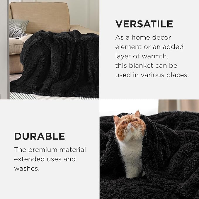 Bedsure GentleSoft Fluffy Black King Size Blanket for Bed, Thick Soft Sherpa Faux Fur Fleece Bedding Fuzzy Plush Winter Warm Heavy Oversize Large King Blanket, Cozy Black Gifts for Men Women, 108x90