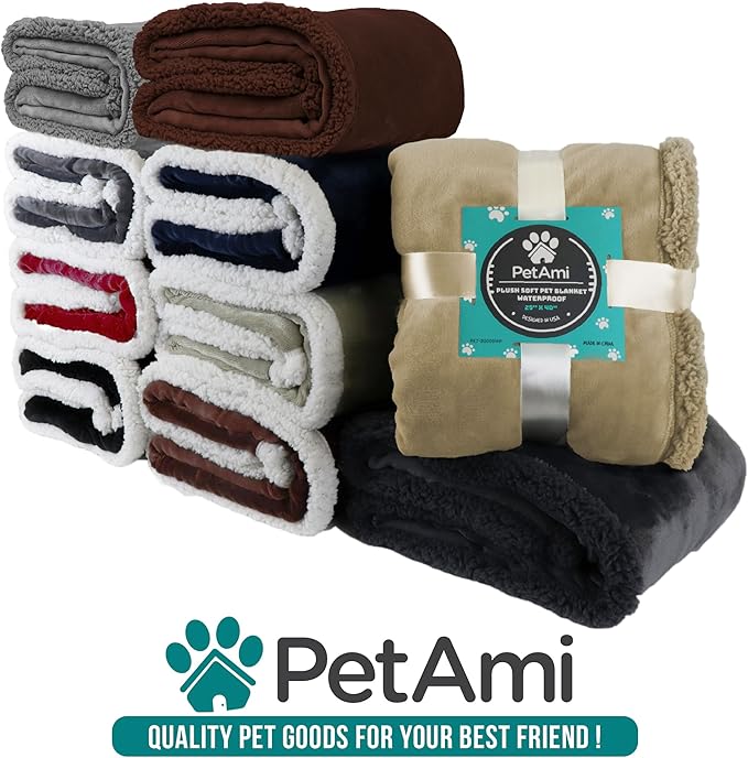 PetAmi Waterproof Dog Blanket for Medium Large XL Dog Puppy Cat Throw for Couch Cover Leakproof Protection, Sherpa Fleece, Reversible Soft Washable 80x60 Taupe