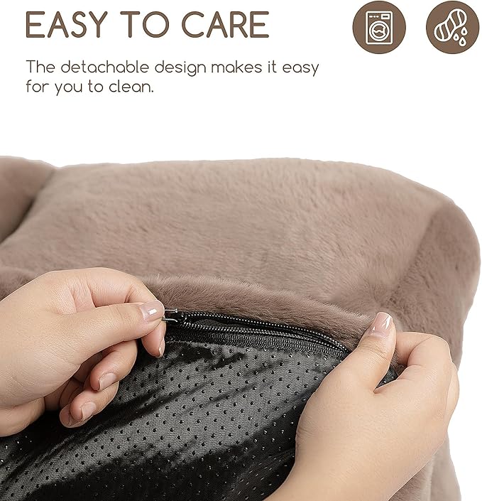 Hollypet Fluffy Plush Dog Cat Pet Couch Soft Calming Sofa Bed for Medium Small Cats and Dogs, Gray, 28"x21"x10"