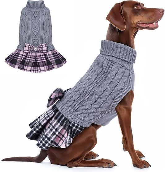 KYEESE Dog Sweater Comfy Dog Sweaters for Medium Dogs Boy Stretchy Pet Coats Thick Knitwear Pet Sweater Dress with Bowtie Soft Pullover Dogs Clothes for Cold Weather Winter