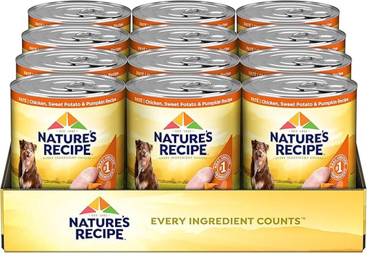 Nature's Recipe Grain Free Chicken, Sweet Potato, and Pumpkin Recipe Wet Dog Food, 13 oz. Can, 12 Count