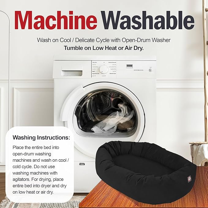 Majestic Pet 40 Inch Suede Calming Dog Bed Washable 40x29x9 (Inch) – Cozy Soft Round Donut Dog Bed with Spine Support for Dogs to Rest Their Head - Pet Bed Large – Black (2025)