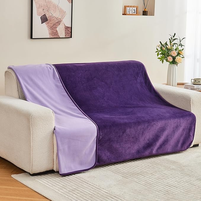 Waterproof Blanket 60"x80" for Adults, Reversible Waterproof Bed Cover for Dogs Cats Pets, Soft Leakproof Blanket for Bed Couch Sofa Furniture Protector, Dark Purple/Light Purple
