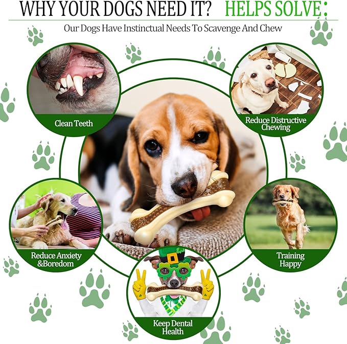 Sosation Bones Shaped Dog Toys for Aggressive Chewers, 2 Pack Dog Chew Toys Puppy Teething Nylon Beef Flavor for Large/Medium/Small Puppies Breeds(Curved Bone,Large, Medium)