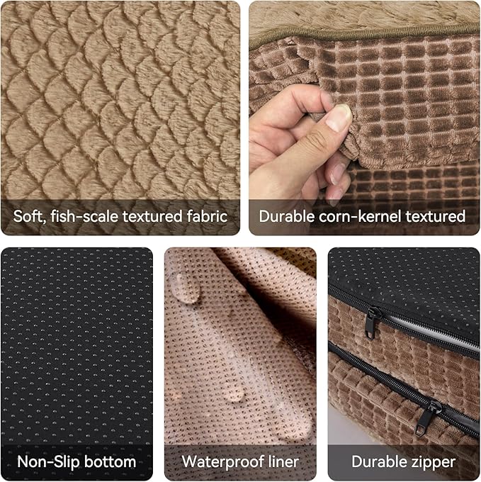 JOEJOY Orthopedic Dog Bed for Extra Large Dogs, Egg-Crate Memory Foam Pet Bed with Bolster Sides, Waterproof Lining, Removable Washable Cover & Non-Slip Bottom, Brown