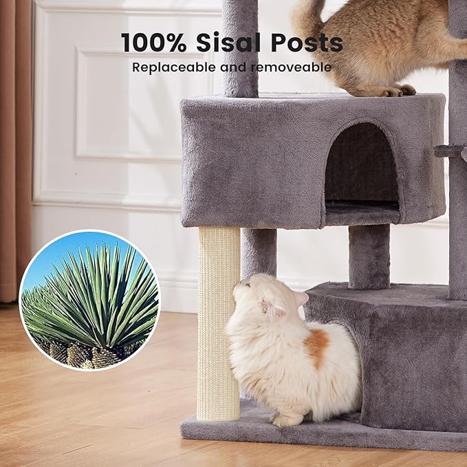 Gardner Pet 41" Tall Cat Tree for Large Cats, Heavy Duty Cat Tower with 3.2in Posts & Washable Top Perches, Space-Saving Cat Furniture with Replaceable Natural Sisal for Apartments, Easy to Assembly