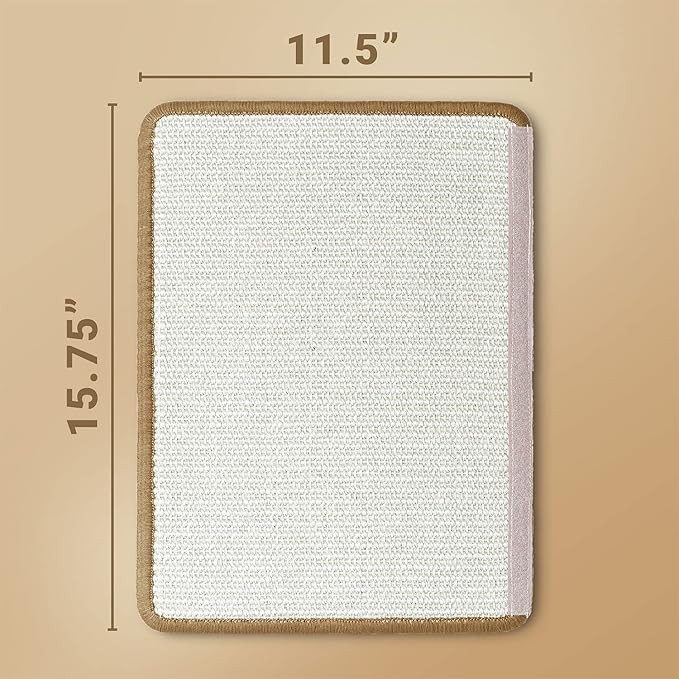 NAZVA Cat Scratcher Mat - 16”x12” (Pack of 2) - Natural Sisal Fabric Scratching Pad Velcro Furniture Carpets Sofas Couch Protector Rug - Beige