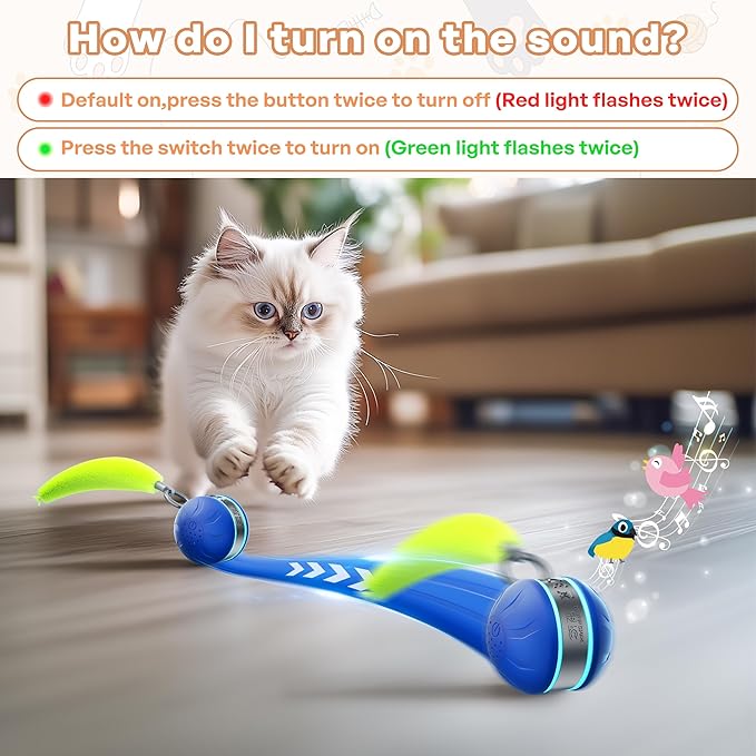 Speedy 2.0 Tail Interactive Cat Toys for Bored Indoor Adult Cats with 3 Tails,Automatic Cat Toy Ball Self Moving Chirping,Smart Kitten Rechargeable Cat Balls for Enrichment Exercise Essentials(Blue)