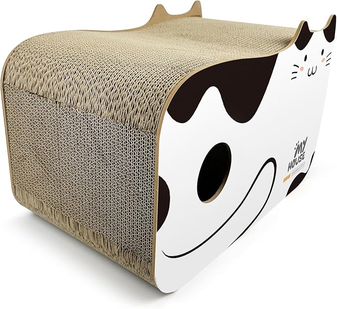 TTCAT Cute Kawaii Cat House Cat Scratching Pad Corrugated Cardboard Cat Scratcher Lounge, Durable Cat Scratching Board with Catnip for Furniture Protection.Black+White