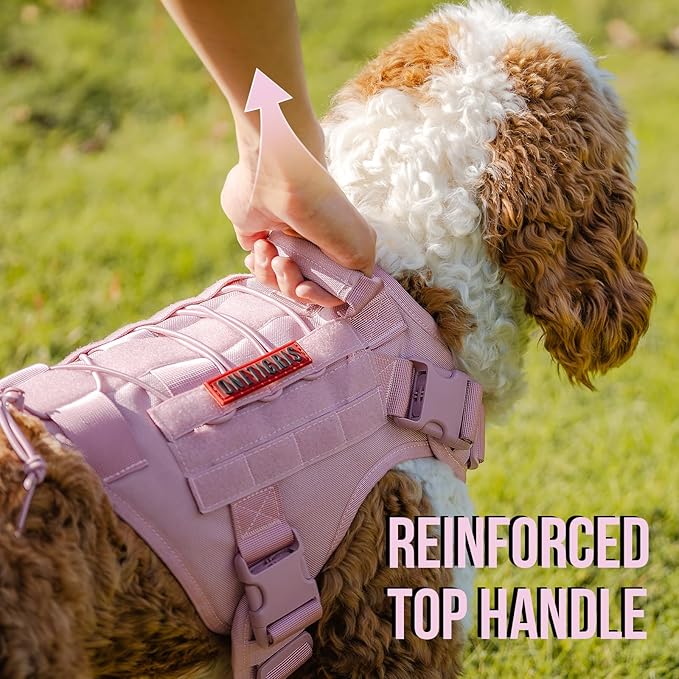 OneTigris Tactical Dog Harness Vest,No-Pull Service Dog Vest with Hook & Loop Panels,Adjustable Dog Vest Harness for Walking Hiking Training(Pink,M)