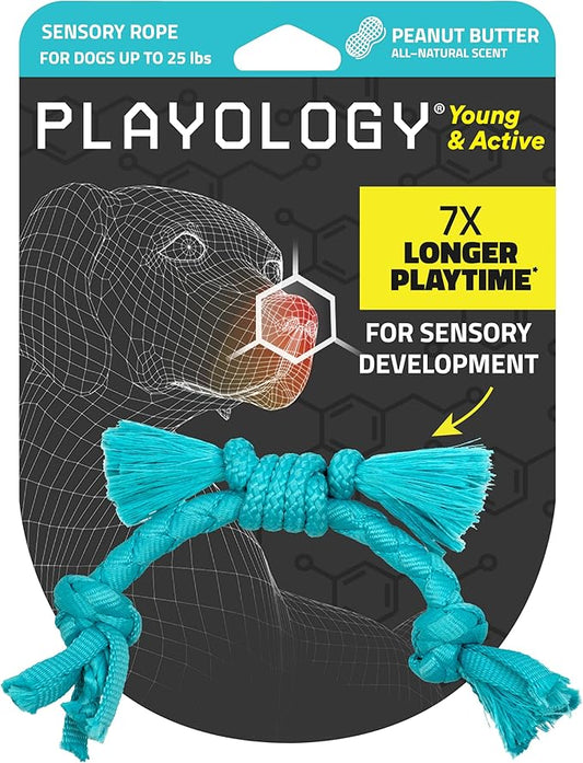 Playology Dog Toys | Puppy Toy Sensory Rope Tug of War Rope for Dogs and Puppies | Small Peanut Butter Scented Toy - Easy to Clean and Made from Non Toxic Materials