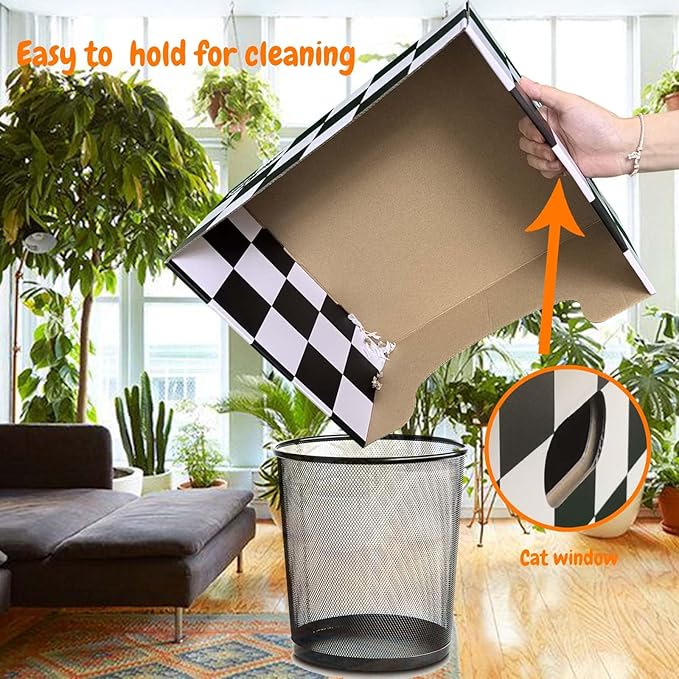 Extra Large Cat Cardboard Scratch with Box Bigger Space Double-Sided Scratching Refillable Pad Scratcher Board Window Handle Design Easy to Clean Scraps Scratched Bed for Indoor Cats