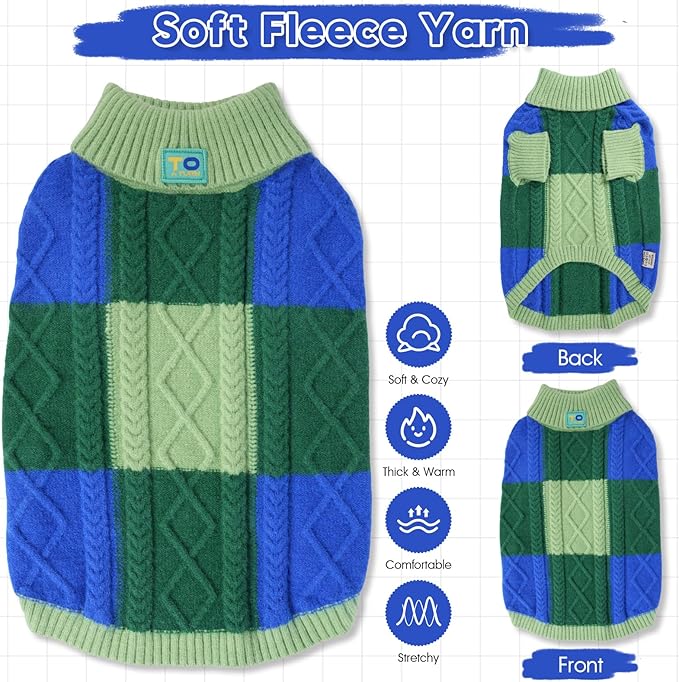 Turtleneck Pet Sweaters for Dogs Boys or Girls,Color Inlay and Moving Needle Pattern Dog Sweater,Pet Clothes,Dog Sweaters,Suitable for Various Breeds Dogs or Sizes(Green Group,2XL)