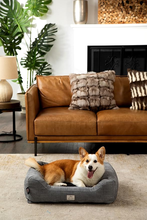 Furry's Paradise Cuddler Waterproof Bolster Pet Bed with Recycled Fibers and Non-Slip Bottom. (Dark Gray, Medium)