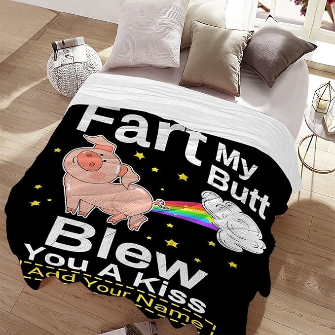 Custom Funny Pig Blanket Gift for Men Women, 90x120 Inches Soft Flannel Cozy Throws Blankets Funny Gift Idea for Adult Teen Kids Girls Boys Animals Pattern for Birthday Christmas Bed Sofa Couch