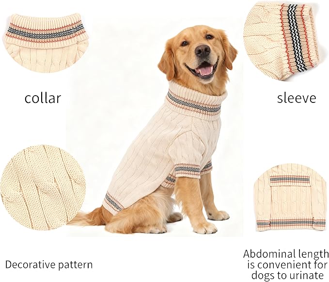 Medium/Large Dog Sweater, Warm Dog Winter Coat w/Sleeves, Comfortable High Neck & Leash Hole, Premium Dog Clothes for Golden Retriever-Best for Holidays, Daily Walks XXL White