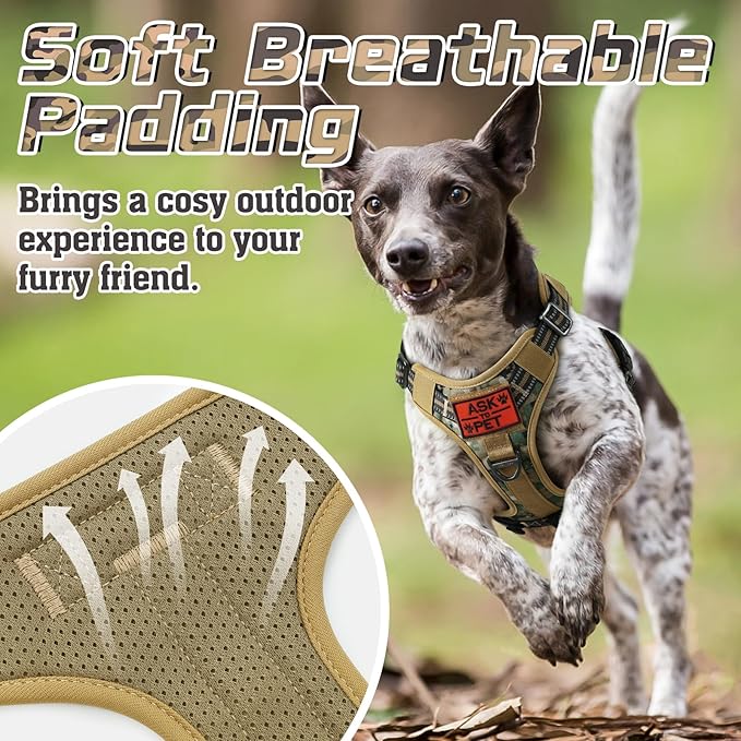 rabbitgoo Tactical Dog Harness Medium Sized Dog, No Pull Military Service Vest with Handle & Molle, Easy Control for Training Walking, Adjustable Reflective Straps, Brown camo, M